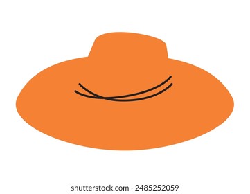 Straw hat outline illustration. Summer beach, gardener, farmer, vacation straw hat flat vector for poster, banner, instruction design. accessory for gardening, spring work, market