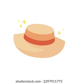 Straw hat, panama. Flat design. Vector illustration, logo icon, clipart of hat. Cute straw hat.