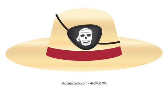 straw hat with pirate eye patch