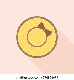 Straw hat for protect sunlight, top view flat design vector
