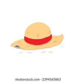 Sombrero de paja con ilustración vectorial de banda roja