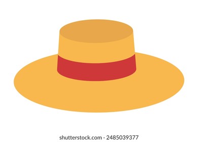 Straw hat with red ribbon flat icon