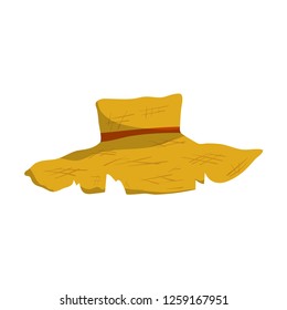 Straw Hat with Red Ribbon, Isolated on White Background. Vector Illustration.