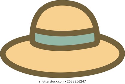 Straw Hat with Ribbon Decoration Flat Illustration