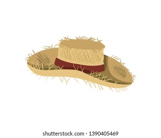 Straw Hat With Ribbon On White Background
