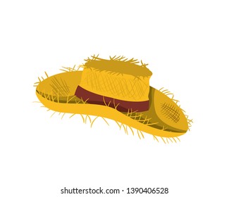 straw hat with ribbon on white background