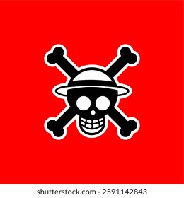 Straw Hat Skull Crossbones Vector Sticker – Pirate Jolly Roger Emblem. A bold skull and crossbones vector sticker with a straw hat, inspired by pirate and adventure themes.