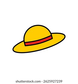 Straw Hat, Summer Holiday Fashion Illustration. Beach, Vacation, Accessory, Sun Object Graphic. Flat Style Isolated Colorful