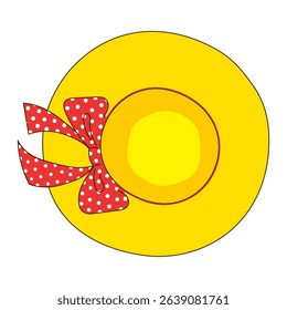 Straw hat, sun hat with a bow hand drawn illustration, isolated vector. Line art style design. Summer clip art, seasonal element, print. Fashion accessory, holidays, vacations, beach, pool party