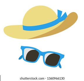 Straw hat and sunglasses icon set