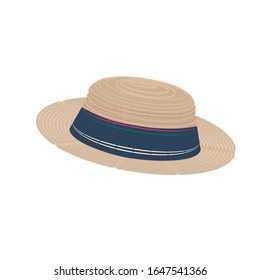 A straw hat from the sun.Summer panama with blue ribbon.