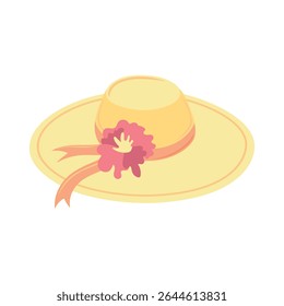 Straw hat vector flat. Cute vector illustration in flat style on white background. Illustration for textile, children's room, paper packaging