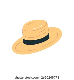 Straw Hat Vector Isolated on White. Summer Beach Fashion Accessory Illustration