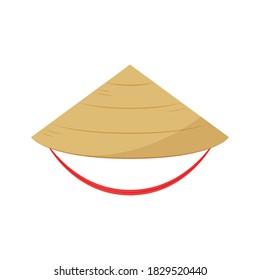 Straw hat vector on white background. Asian conical hat.