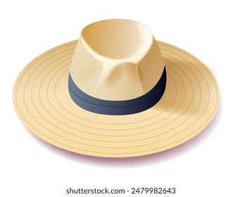 Straw hat with wide brim and black band summer accessory beachwear fashion isolated on white background