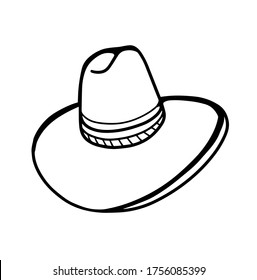 Straw hat with a wide brim isolated on a white background. Hat. A Doodle-style cowboy hat. Vector illustration hand drawn