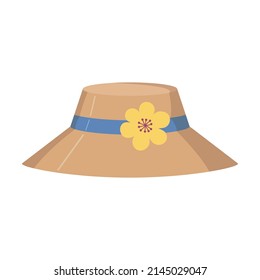 Straw hat with yellow flower. vector illustration