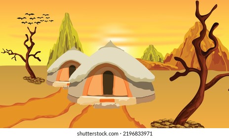 Straw house in the desert, 2d background