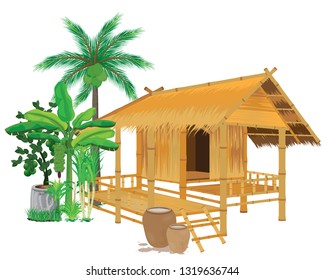 straw hut with vegetable vector design