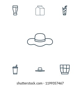 Straw icon. collection of 7 straw outline icons such as drink, soda, hat. editable straw icons for web and mobile.