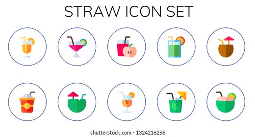 straw icon set. 10 flat straw icons.  Simple modern icons about  - cocktail, coconut water, Cocktail, juice, coconut drink