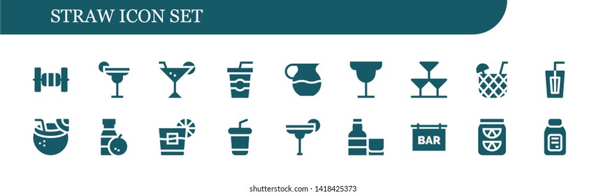 straw icon set. 18 filled straw icons.  Collection Of - Bars, Cocktail, Soda, Juice, Drinks, Drink, Coconut drink, Whiskey, Bar, Lemonade, Alcohol