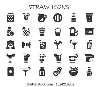 straw icon set. 30 filled straw icons.  Collection Of - Lemonade, Cocktail, Soda, Drink, Juice, Bar, Bars, Whiskey, Alcohol, Bale, Coconut drink