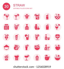 straw icon set. Collection of 30 filled straw icons included Cocktail, Scarecrow, Drink, Juice, Whiskey, Hot drink, Lemonade, Alcohol, Kasa, Coconut drink, Cocktails, Straw, Beverage