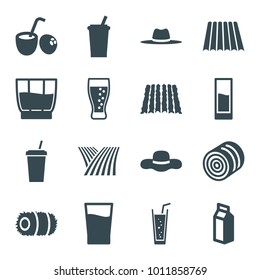 Straw icons. set of 16 editable filled straw icons such as field, hay, drink, soda, hat, milk