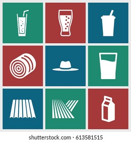 Straw icons set. set of 9 straw filled icons such as field, hay, soda, hat, milk