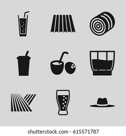 Straw icons set. set of 9 straw filled icons such as field, hay, soda, hat, drink