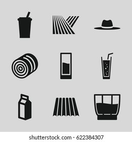 Straw icons set. set of 9 straw filled icons such as field, hay, soda, hat, milk