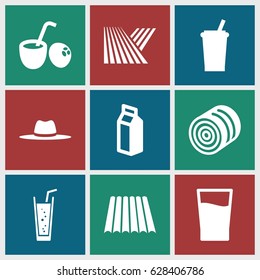 Straw icons set. set of 9 straw filled icons such as field, hay, soda, hat, milk, drink