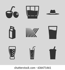 Straw icons set. set of 9 straw filled icons such as field, soda, hat, milk, drink