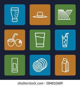 straw icons set. Set of 9 straw outline icons such as field, hay, soda, hat, milk, drink