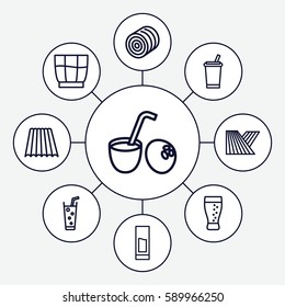 straw icons set. Set of 9 straw outline icons such as field, hay, soda, drink