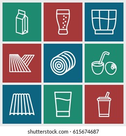 Straw icons set. set of 9 straw outline icons such as field, hay, milk, drink, soda