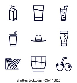 Straw icons set. set of 9 straw outline icons such as field, soda, hat, milk, drink