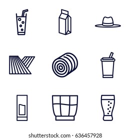 Straw icons set. set of 9 straw outline icons such as field, hay, soda, hat, milk