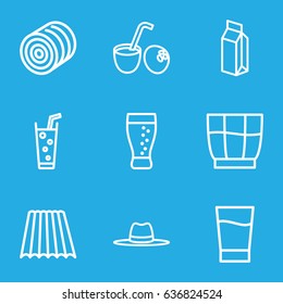 Straw icons set. set of 9 straw outline icons such as field, hay, soda, hat, milk, drink