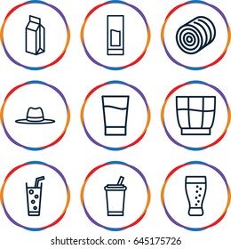Straw icons set. set of 9 straw outline icons such as hay, soda, hat, milk