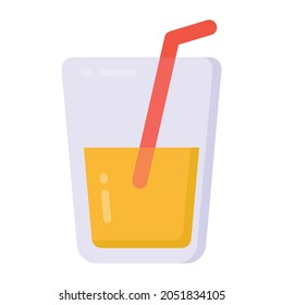 Straw inside glass, juice glass flat icon