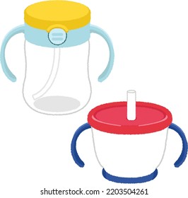 The "straw mug" is an important training item for babies until they can drink from a cup. It can also be used conveniently for hydration when going out with a baby.
