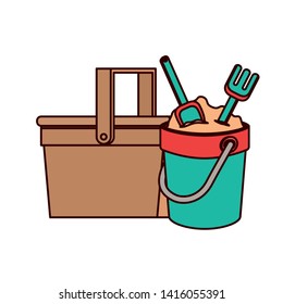 straw picnic basket on white background