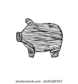 Straw pig traditional Scandinavian yule symbol vector illustration in monochrome style. Simple animal for Christmas decorations, Nordic holiday, craft patterns and festive packaging design.