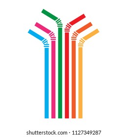 Straw plastic colorful vector. Isolate on white background.