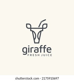 Straw with Plastic Cup Glass and Giraffe Head for African Cocktail or Juice logo design