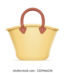 Straw shopping bag. Eco wicker basket for products. Chaff handbag. Isolated white background. Eps10 vector illustration.