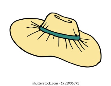 Straw summer hat for a beach holiday. Vector illustration
