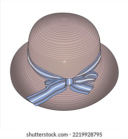 STRAW SUMMER HAT WITH BOW TIE UP IN EDITABLE VECTOR